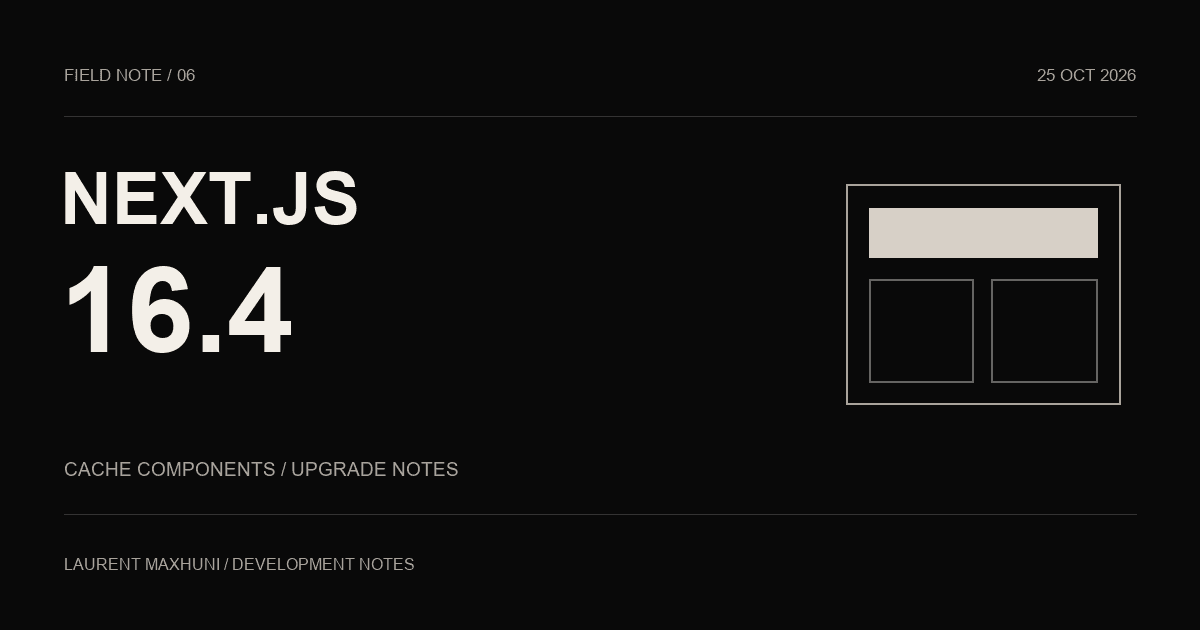 Monochrome editorial cover separating a cached page shell from request-time content in Next.js.