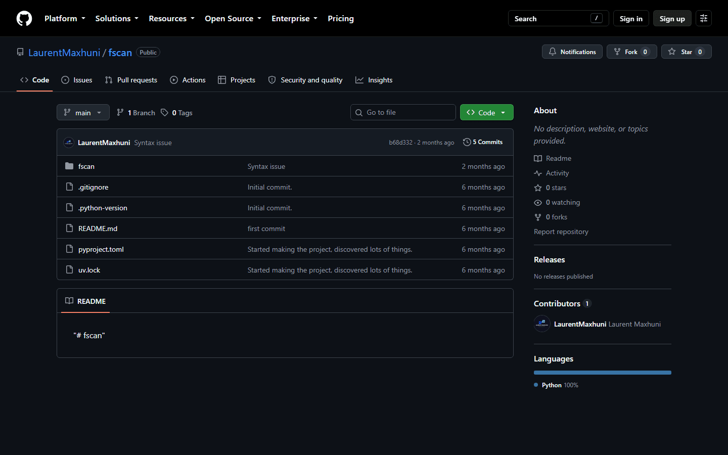 GitHub page for the fscan repository.