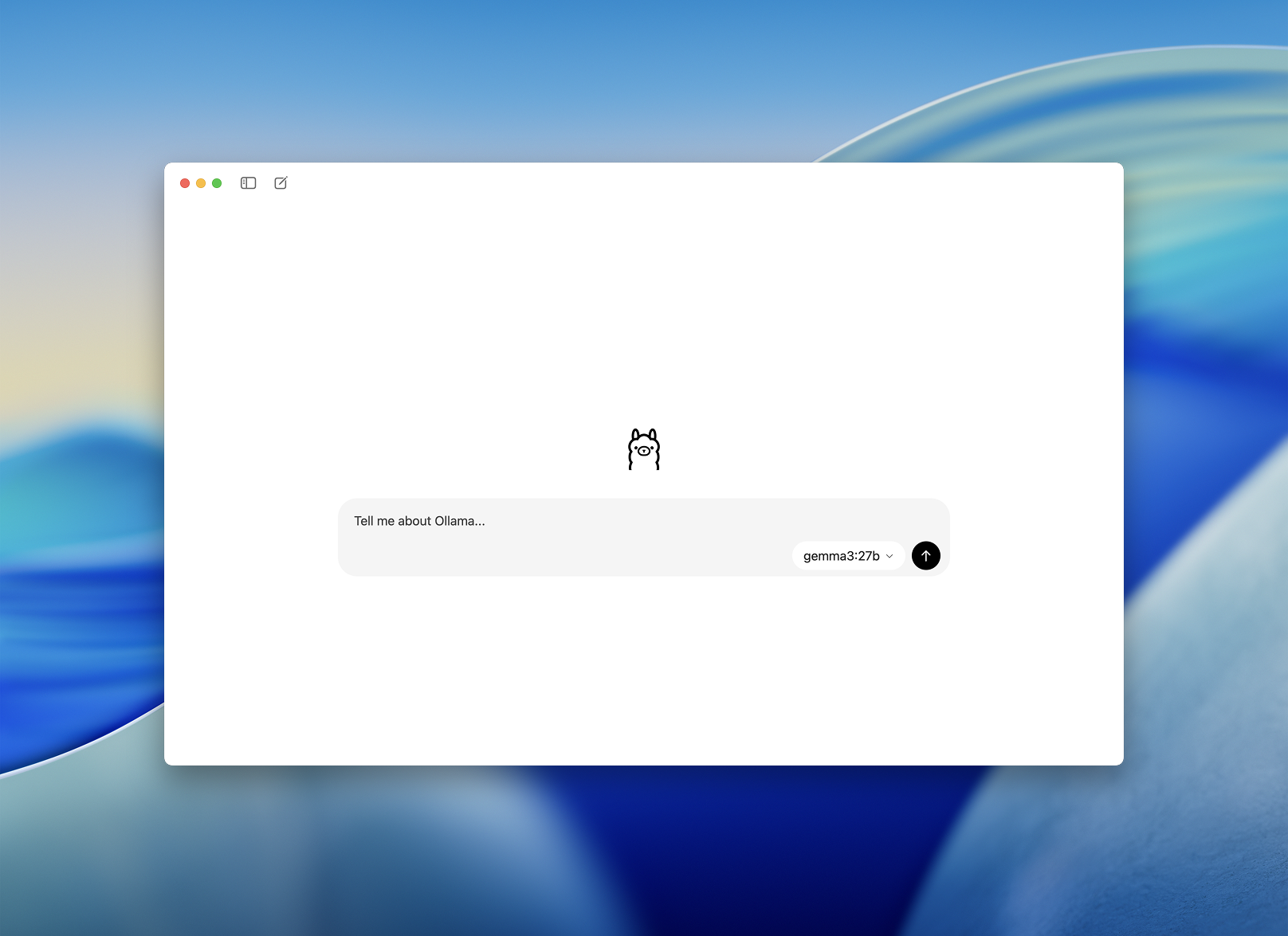 Official Ollama app showing model download and chat controls